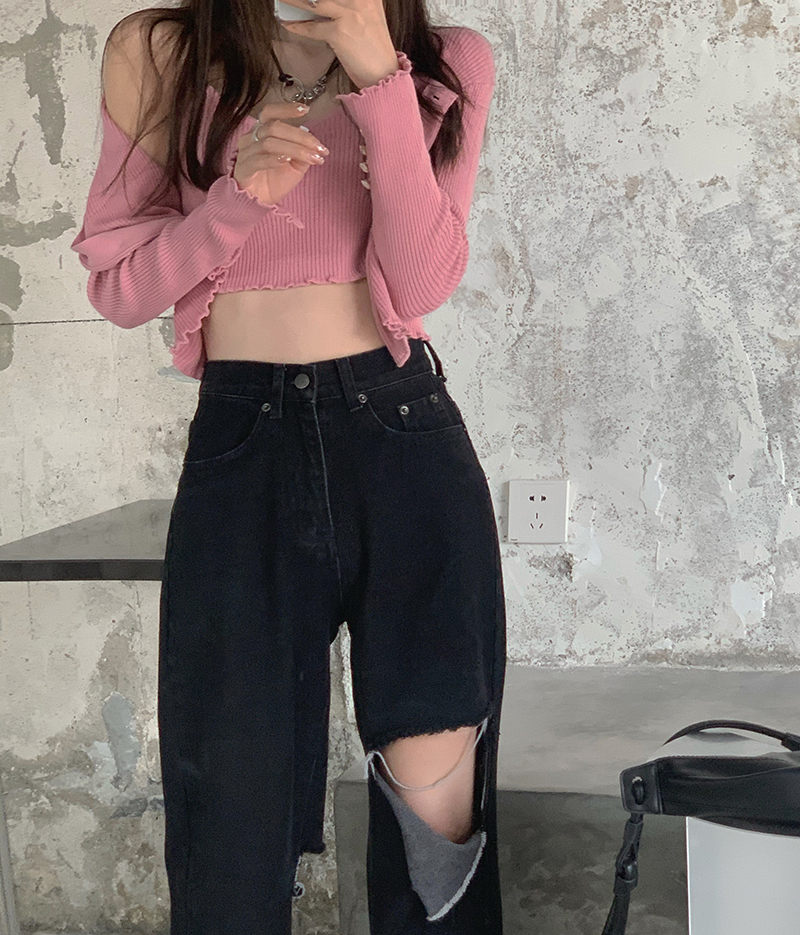 Quần Denim Nữ Lưng Cao Ống Rộng Rách Gối Thời Trang 42063 | BigBuy360 - bigbuy360.vn