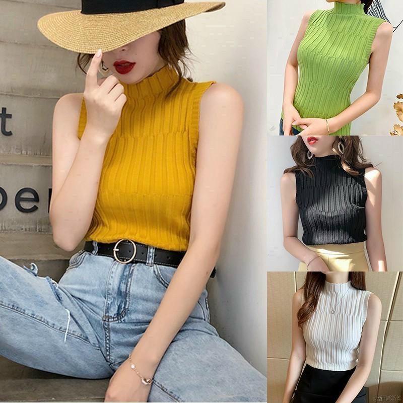 Áo thun nữ 3 lỗ phối cổ cao, Áo thun gân đũa vải chính phẩm - Hàng đẹp giống hình