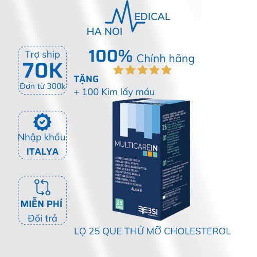 Lọ 25 que thử mỡ máu CHOLESTEROL MultiCare-In - MÁY ĐO ĐƯỜNG HUYẾT VÀ MỠ MÁU 3 TRONG 1