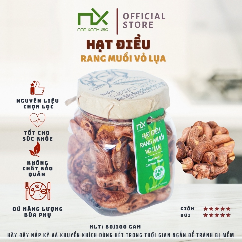 Hạt Điều Rang Muối Vỏ Lụa Salted Cashew Nuts With Skin Nam Xanh