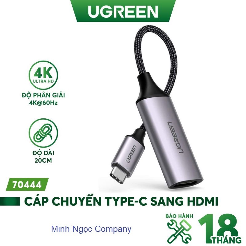Cáp chuyển đổi USB type-C sang HDMI hỗ trợ 4K@60Hz chính hãng Ugreen 70444 bọc nhôm cao cấp