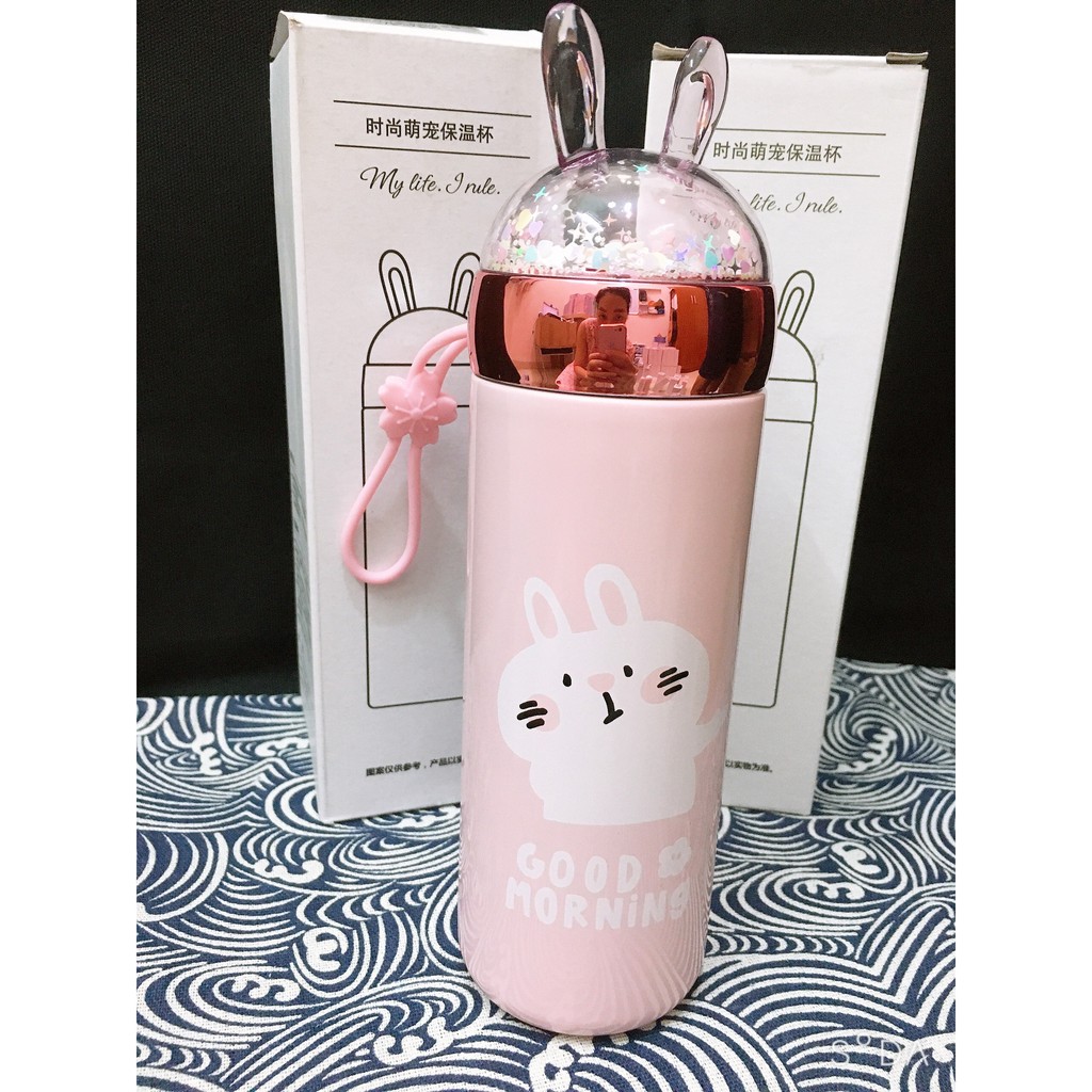 BÌNH GIỮ NHIỆT THỎ BUNNY ĐÁNG YÊU THIẾT KẾ HÀN QUỐC DỄ THƯƠN- CHẤT LIỆU INOX SUS 304 BÌNH INOX STARBUCKS