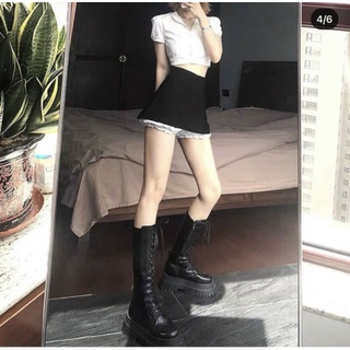 Set áo crop top trắng + cv viền trắng