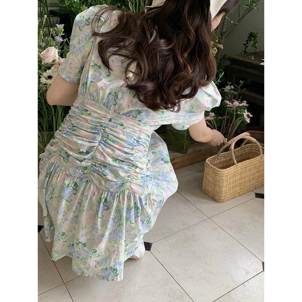 Đầm Hoa Lưng Cao Ống Tay Phồng Thời Trang Pháp Kiểu Retro Quý Phái 64212