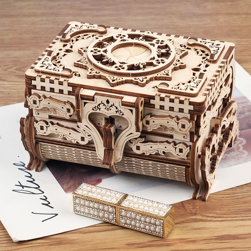 Mô hình gỗ 3D Lắp ráp Chuyển động Hộp Trang sức cổ Antique Box T707d Uguter