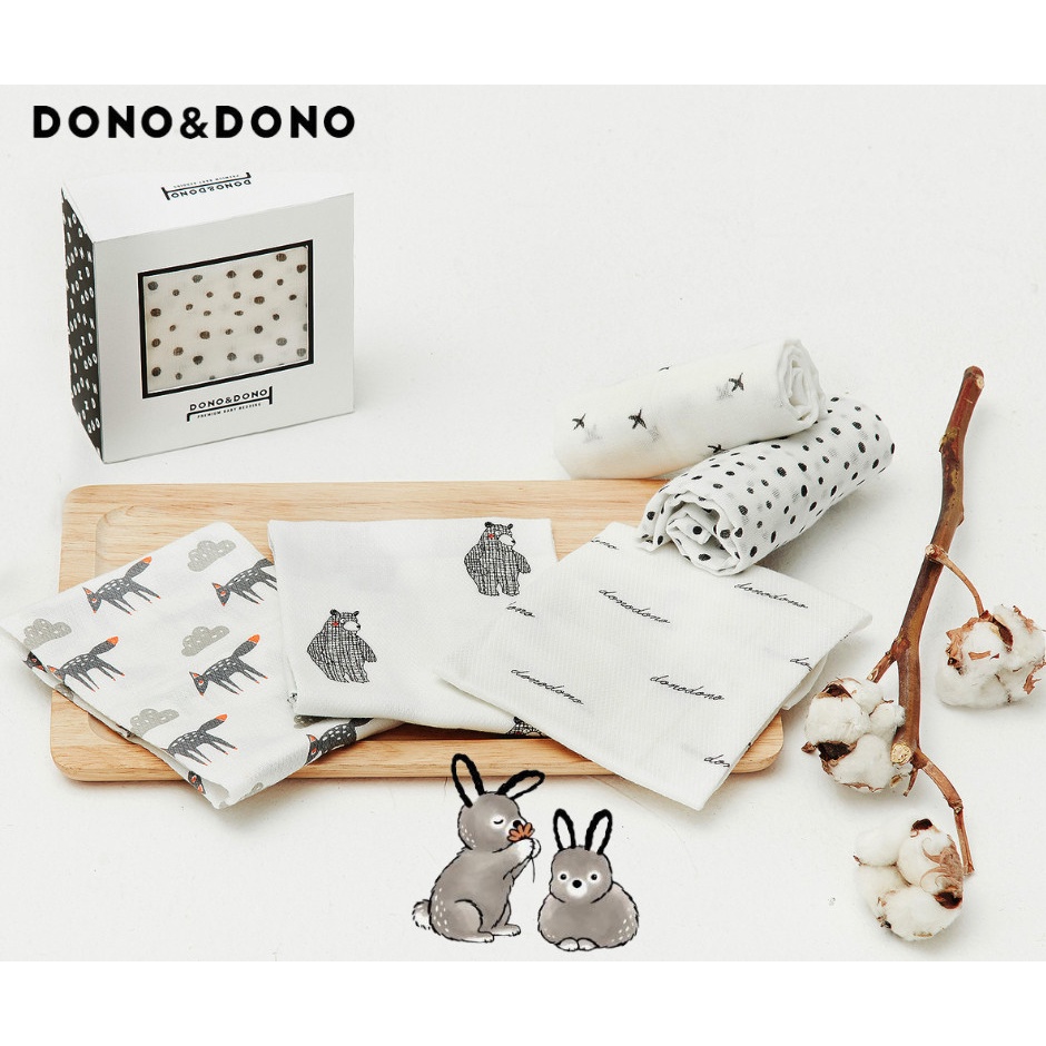 Set 10 khăn sữa DONO &amp; DONO cotton Hàn Quốc hoạ tiết ( kích thước 35x35cm )