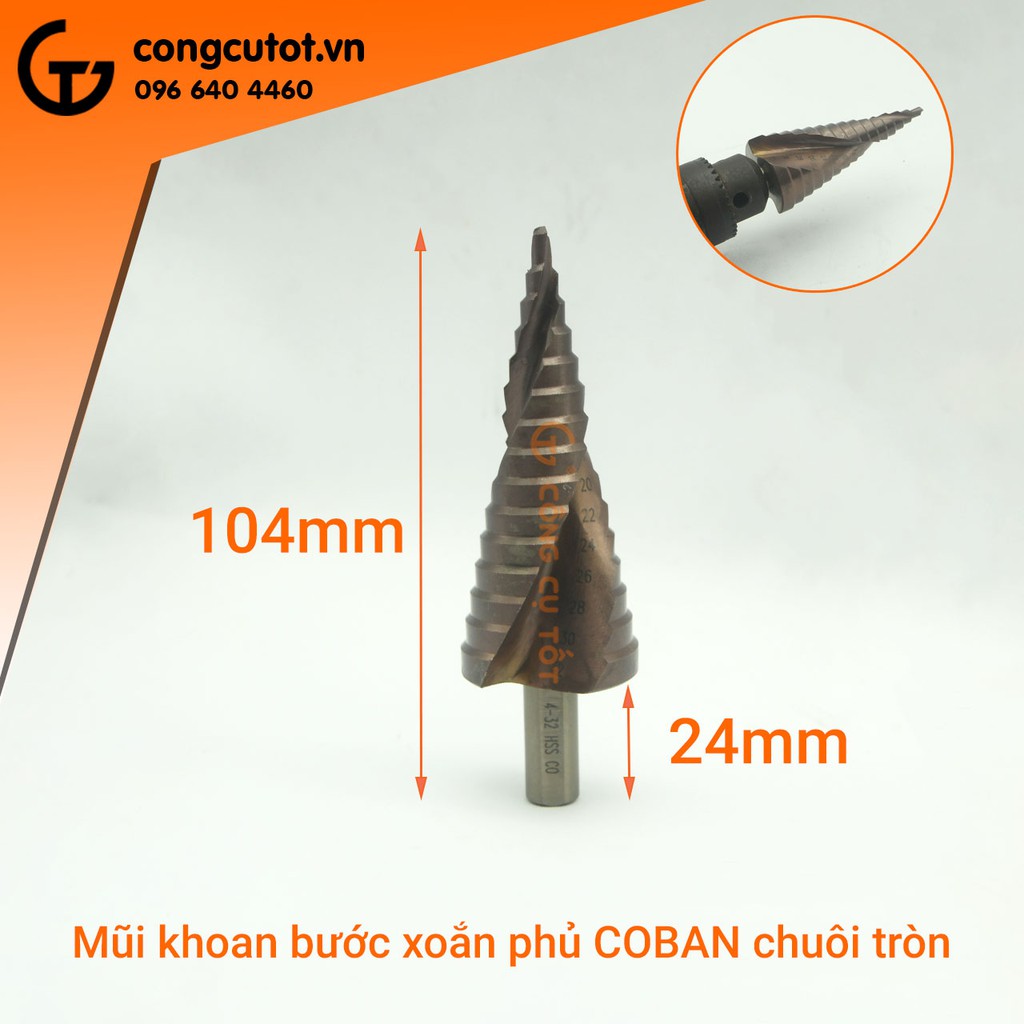 Mũi khoan bước xoắn thép gió M35 chuôi tròn vát phủ Coban