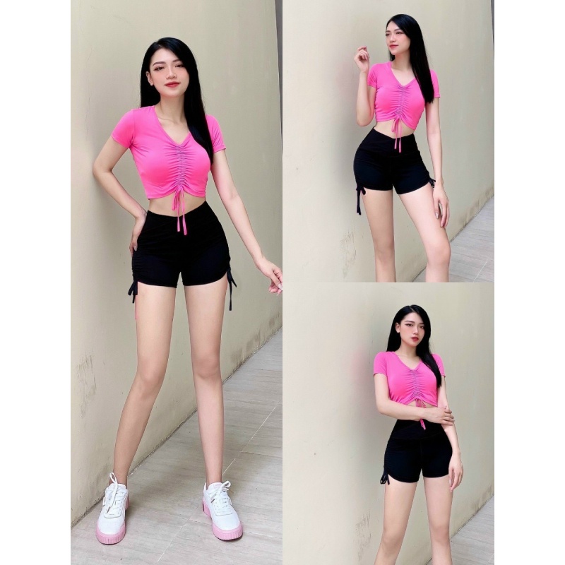 Áo croptop rút dây tập gym-yoga-aerobic nữ xinh xắn