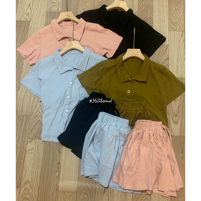 Set bộ áo croptop CÚC CHÉO mix quần short giả váy ống rộng (Ảnh thật)