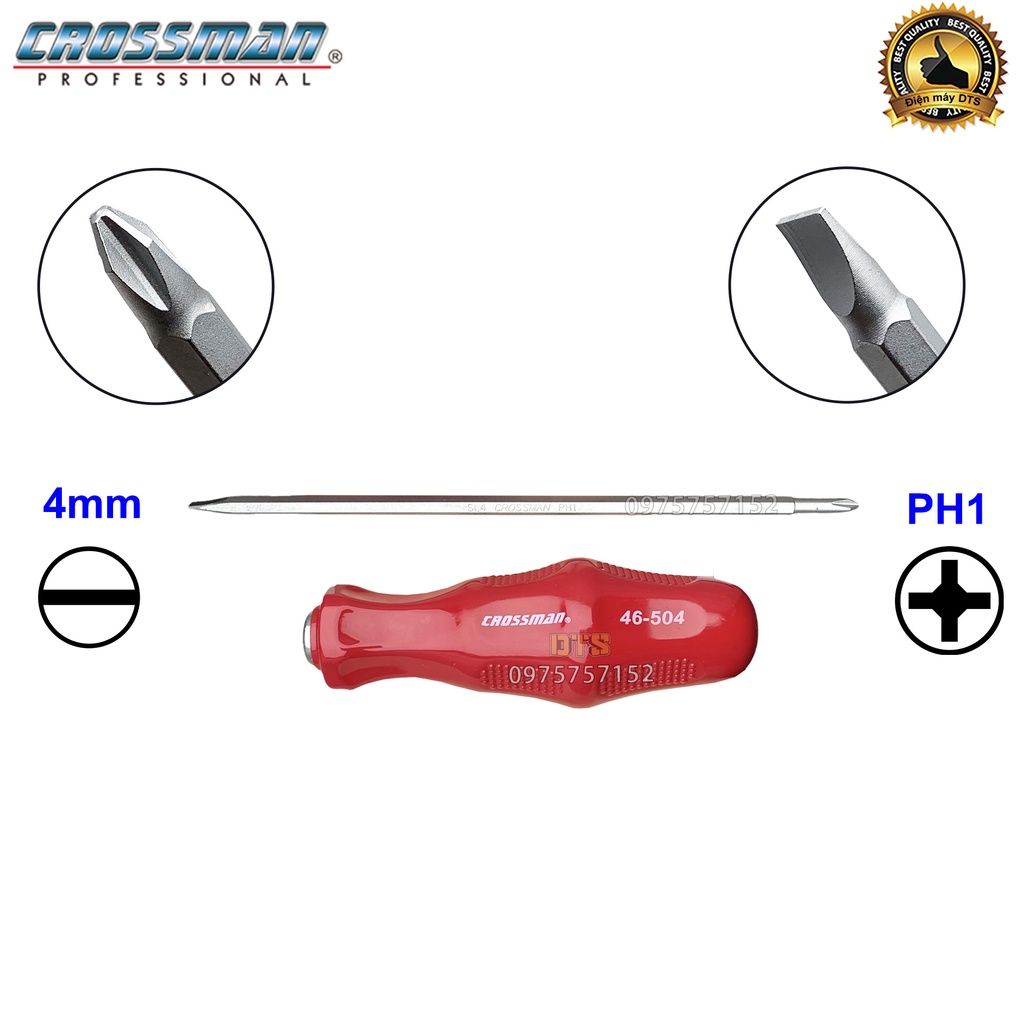 Tô vít 2 đầu cao cấp 4x100mm CROSSMAN 46-504, tua vít dẹp và bake trở đầu thép CR-V siêu cứng đầu hít nam châm vĩnh cửu