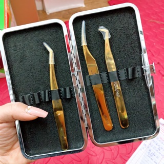 Set nhíp 3 chiếc nối mi gồm nhíp tách nhíp volume tặng kèm ví nhíp