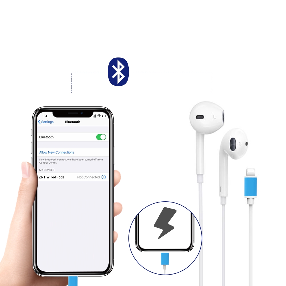 [ZNT WiredPods] Wired Bluetooth Earphones for Lightening Connector