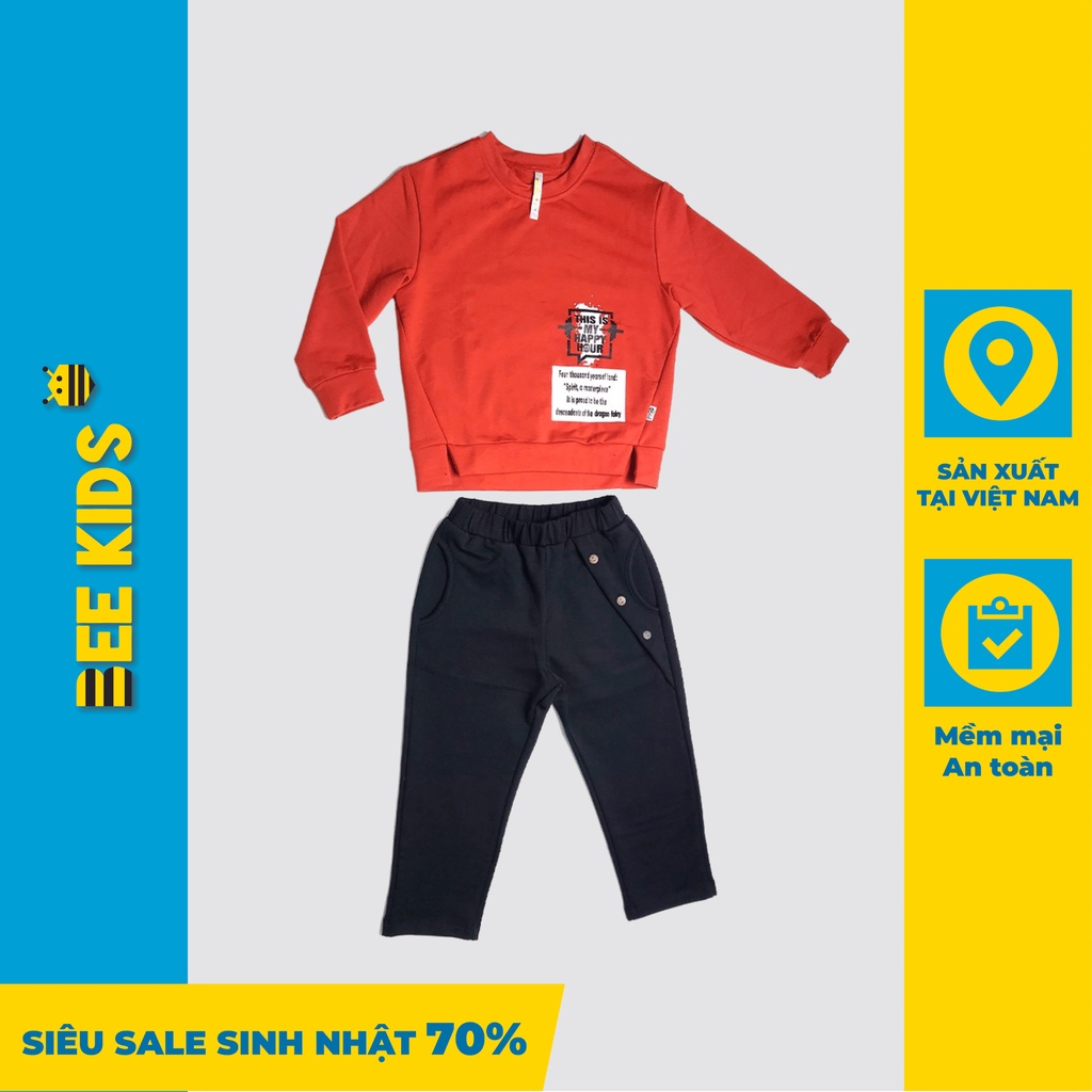 Bộ nỉ cho bé trai từ 2 đến 14 Tuổi BeeKids Giữ Nhiệt Tốt, Thiết Kể Năng Động 8BI01514DX