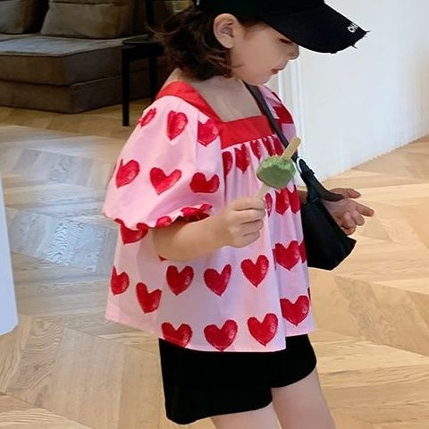 Áo Thun Cotton Cổ Tròn Tay Ngắn Phồng Thoải Mái Thời Trang Mùa Hè Kiểu Pháp Cho Bé Gái