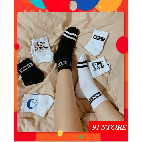 Tất thời trang ULAZZANG , Vớ cao cổ hoạ tiết cầu vồng.