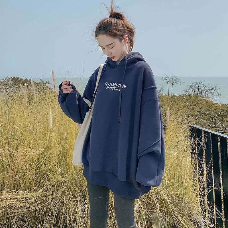 Mới Áo Hoodie Tay Dài Dáng Rộng Thời Trang Cho Nữ