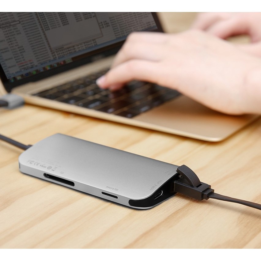 Cáp chuyển đổi đa năng USB-C Hub micro usb Card Reader Type C 8 trong 1 cho Macbook hiệu ANNBOS - Gray