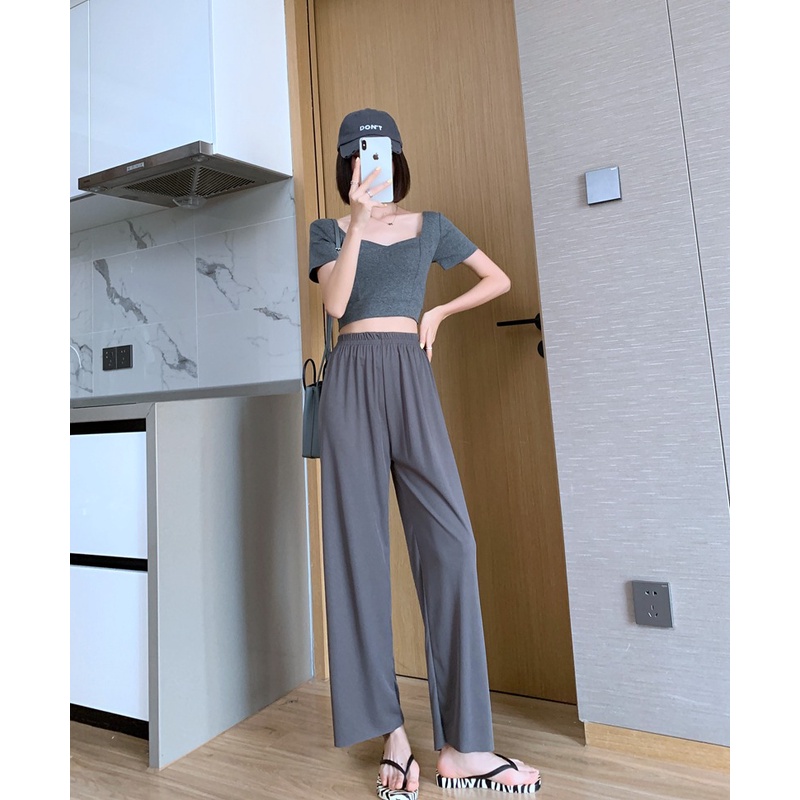 Quần ZHELIHANGFEI thiết kế ống rộng lưng cao dáng ôm thời trang mùa hè cho nữ