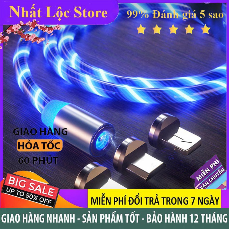 💥Mã giảm 15k💥Cáp sạc nam châm 3 đầu phát sáng theo dòng điện, sạc nhanh, tự ngắt khi sạc đầy 💥SIÊU HOT💥