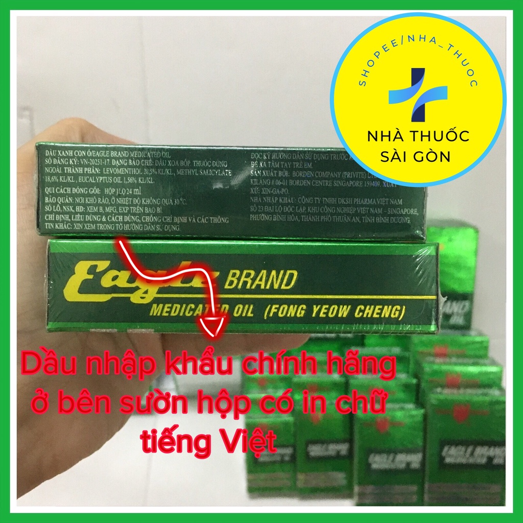 DẦU GIÓ XANH SINGAPORE EAGLE BRAND 3ml,6ml,12ml,24ml - Dầu nước xanh con ó 1 nắp - Cam kết chuẩn Nhập khẩu chính hãng