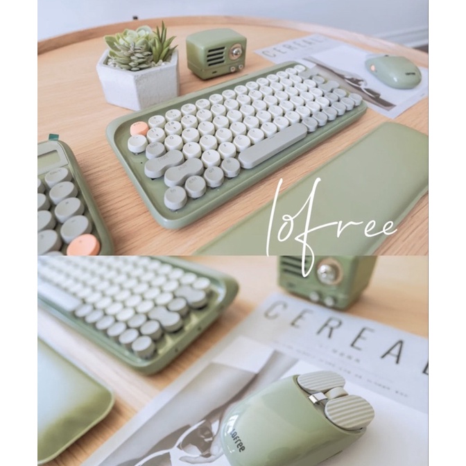 Bàn phím cơ không dây Bluetooth Lofree chính hãng màu xanh ngọc + chuột + máy tính