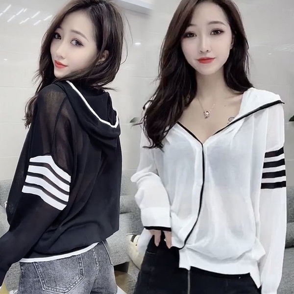 Áo Khoác Cardigan Dệt Kim Mỏng Tay Dài Có Mũ Trùm Đầu Màu Trắng Thời Trang Mùa Hè Cho Nữ 202220220402151053