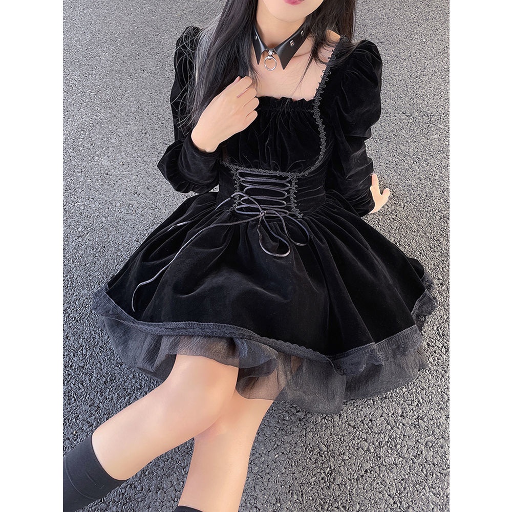 Váy lolita nhung thắt eo bồng bềnh siêu xịn