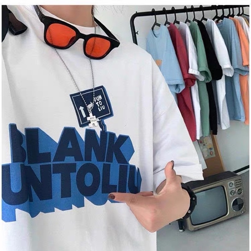 Áo thun tay lỡ nam nữ, áo phông unisex form rộng chất cotton in chữ BLANK