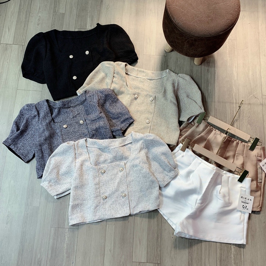 Áo Kiểu Nữ💥𝑭𝑹𝑬𝑬𝑺𝑯𝑰𝑷💥Áo Cổ U 4 Nút Croptop,Áp Croptop Quảng Châu,LY STORE