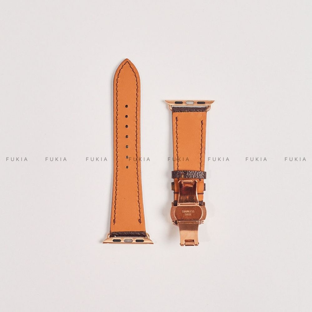 Dây da thủ công IV chữ nâu dành cho Apple Watch đồng hồ thông minh Series 1/2/3/4/5/6/7/SE FUKIA DDTC215