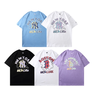 Áo thun cotton tay ngắn in chữ MLB NY thời trang cá tính cho nam và nữ