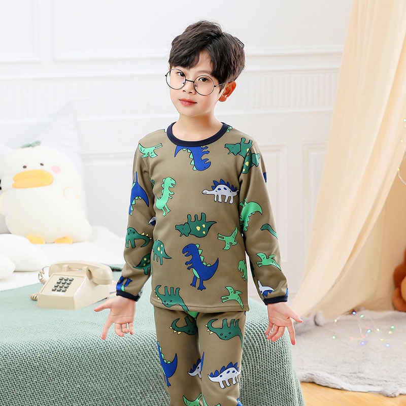 Set đồ ngủ dài tay lót nhung giữ nhiệt kiểu Hàn Quốc thời trang thu đông cho bé cao 100-170cm