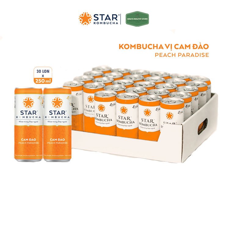 Thùng 30 lon trà Star Kombucha thức uống lên men tự nhiên vị Cam Đào/Peach Paradise (Sample)