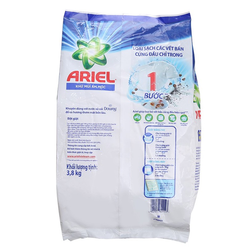 Bột giặt Ariel khử mùi ẩm mốc dành cho phơi trong nhà 3.8kg