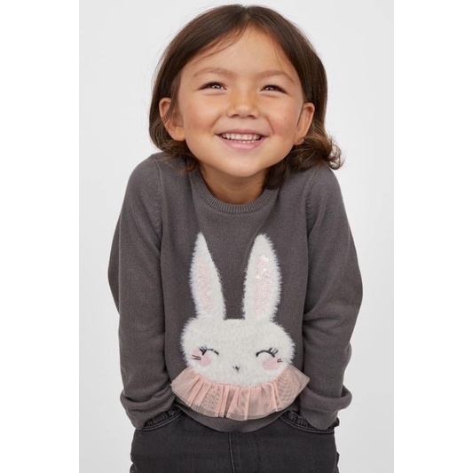 Áo Len Bé Gái Thỏ Nhung Xám Nâu HaM
