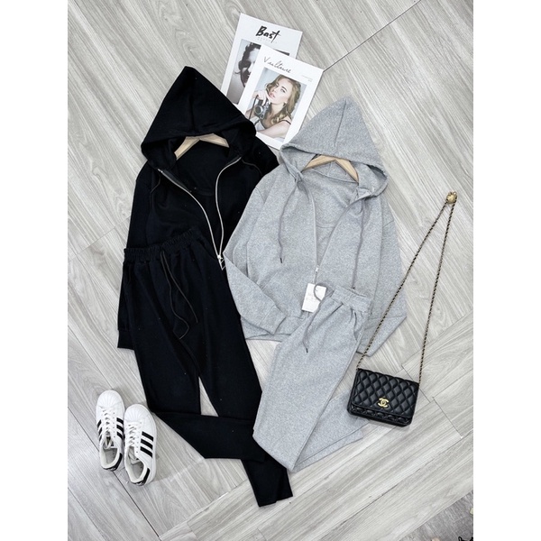 Bộ thể thao có mũ len tăm 3 món/bộ mặc ở nhà cho nữ | BigBuy360 - bigbuy360.vn