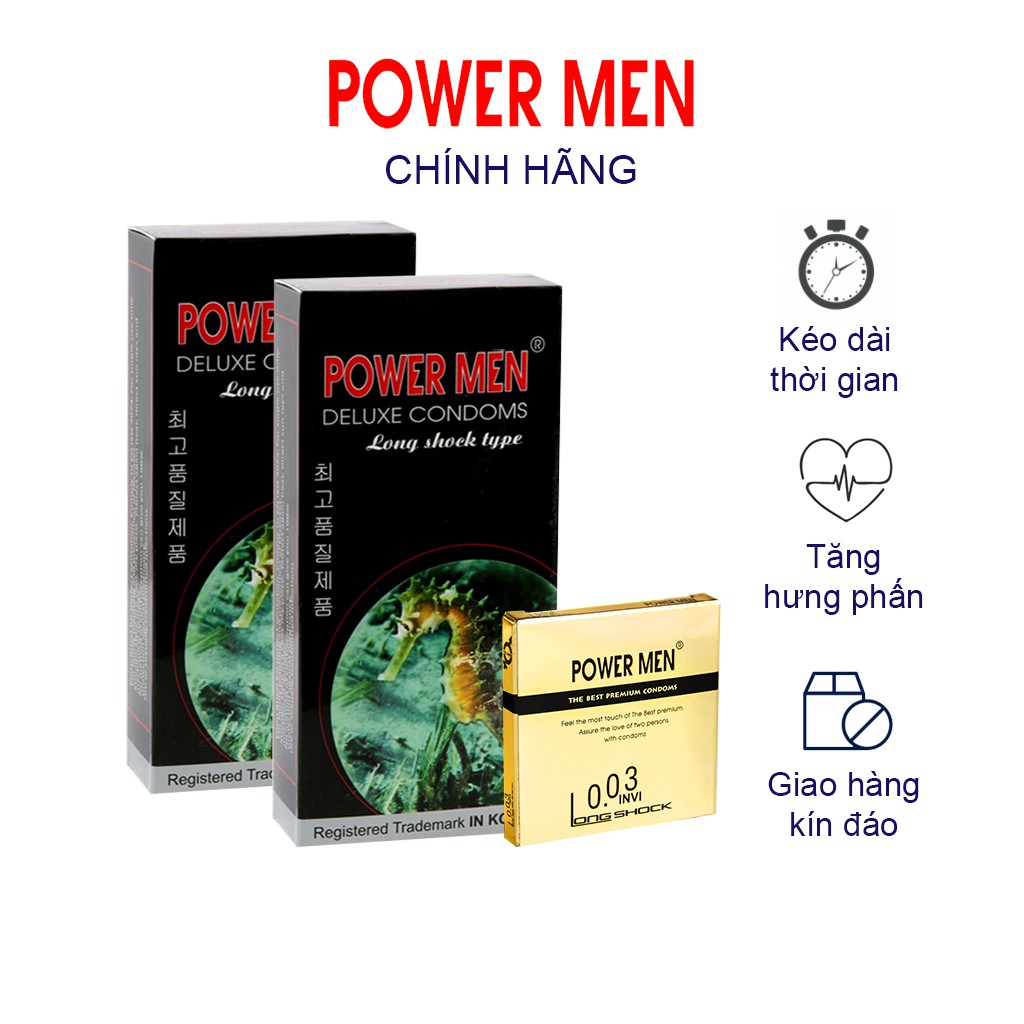 Combo 2 Hộp Bao Cao Su POWER MEN Cá Ngựa, gân gai, Kéo dài thời gian 24 bao
