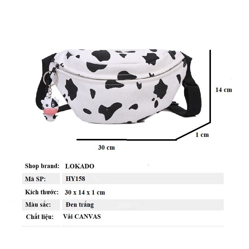 Túi vải bao tử bò sữa LOKADO, túi bao tử vải canvas họa tiết bò sữa đeo bụng, đeo chéo cực chất - HY158