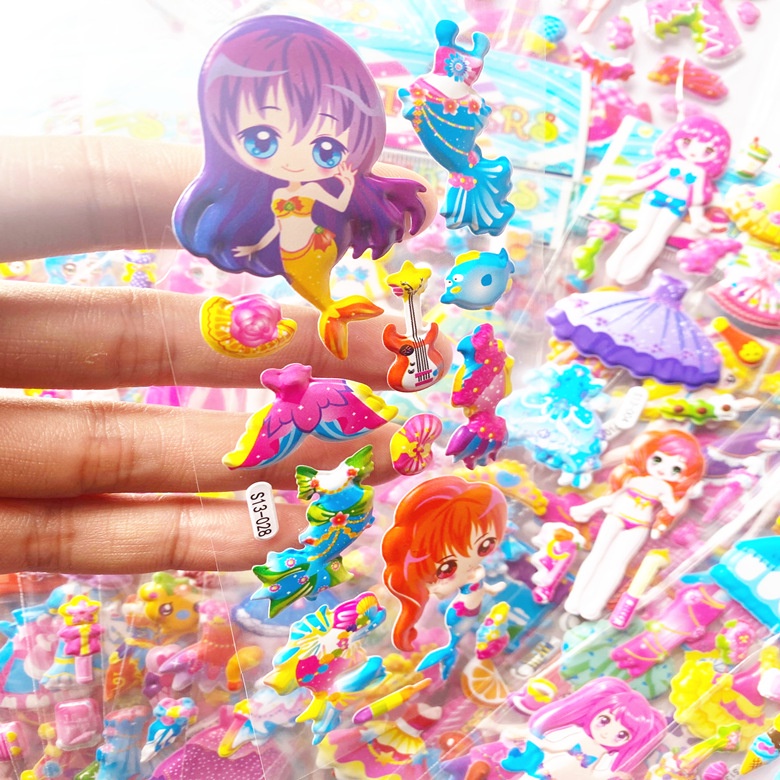 Set 10 Hình dán nổi làm phần thưởng tự học, tự chơi cho bé gái, hình dán hoạt hình dành cho trẻ em