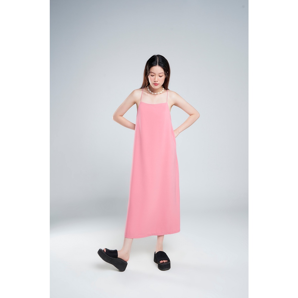 DOTTIE - Đầm dài hai dây cổ ngang nữ hồng D0362