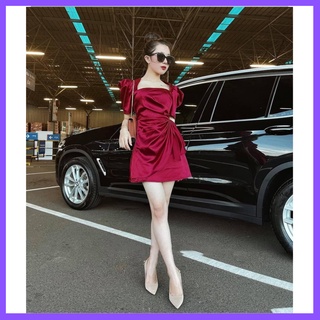 Váy thiết kế lụa cổ vuông, Váy ôm xoắn eo phong cách trẻ trung xinh xắn - ThoiTrangPuza