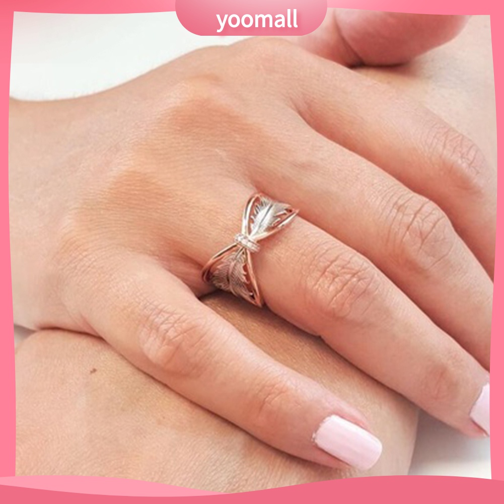 Yomall♡ Nhẫn HợP Kim ĐíNh Đá HìNh Lông Vũ NhiềU MàU ThờI Trang