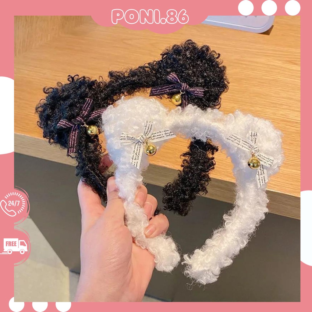 Băng đô cài tóc bờm tóc hình gấu xù có gắn chuông và nơ dễ thương đáng yêu  phong cách Hàn quốc