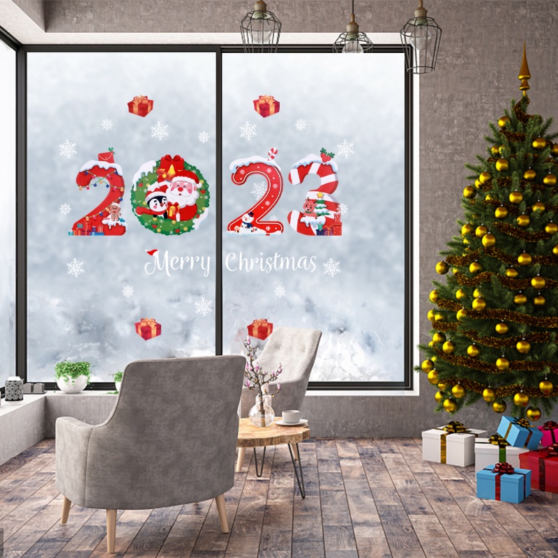 Miếng Dán Cửa Kính Bằng PVC Họa Tiết Giáng Sinh / Ông Già Noel / Hoa Tuyết Trang Trí Nhà Cửa