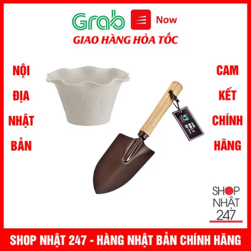 [Hỏa Tốc HN] Combo Chậu hoa viola trắng 26cm + Xẻng làm vườn cầm tay cán gỗ nội địa Nhật Bản