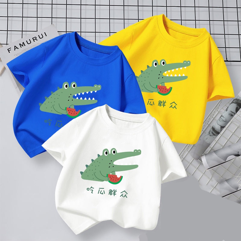 NRVP New fashion 3-11 Years old Boys Girls short sleeve Tshirt Shirts Fashion Cartoon Printed Soft Tshirt Plain Kids Unisex Round Neck Short Sleeve Tees