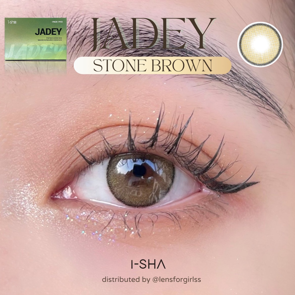 Lens hack mắt to có viền giãn tròng | Kính áp tròng Jadey Stone Brown chính hãng ISHA Made in Korea | Hsd 8-12 tháng