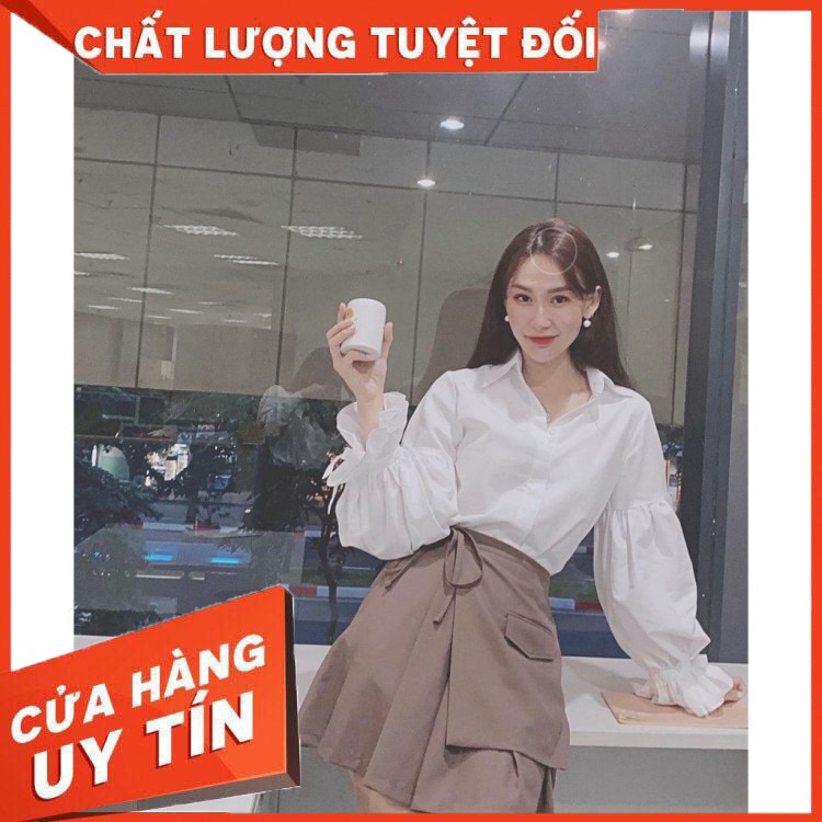 HÀNG CAO CẤP -  Áo Sơ Mi Phồng Nửa Tay - Thắt Nơ (TRẮNG)  - Hàng Cao Cấp