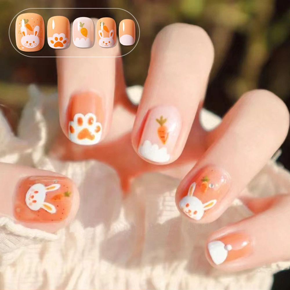 OCEANMAP Bộ Móng Tay Giả Hình Dấu Chân Thỏ Đính Đá Trang Trí Xinh Xắn