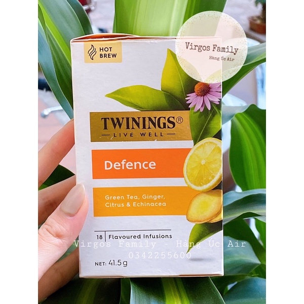 Trà thảo mộc Twinings tăng cường miễn dịch thành phần chanh gừng, trà xanh, hoa cúc hộp 18 gói